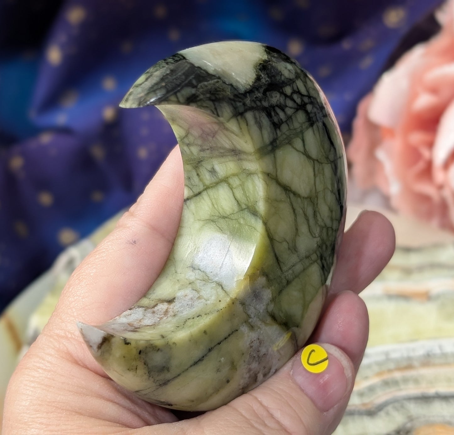 Serpentine with Calcite Moon