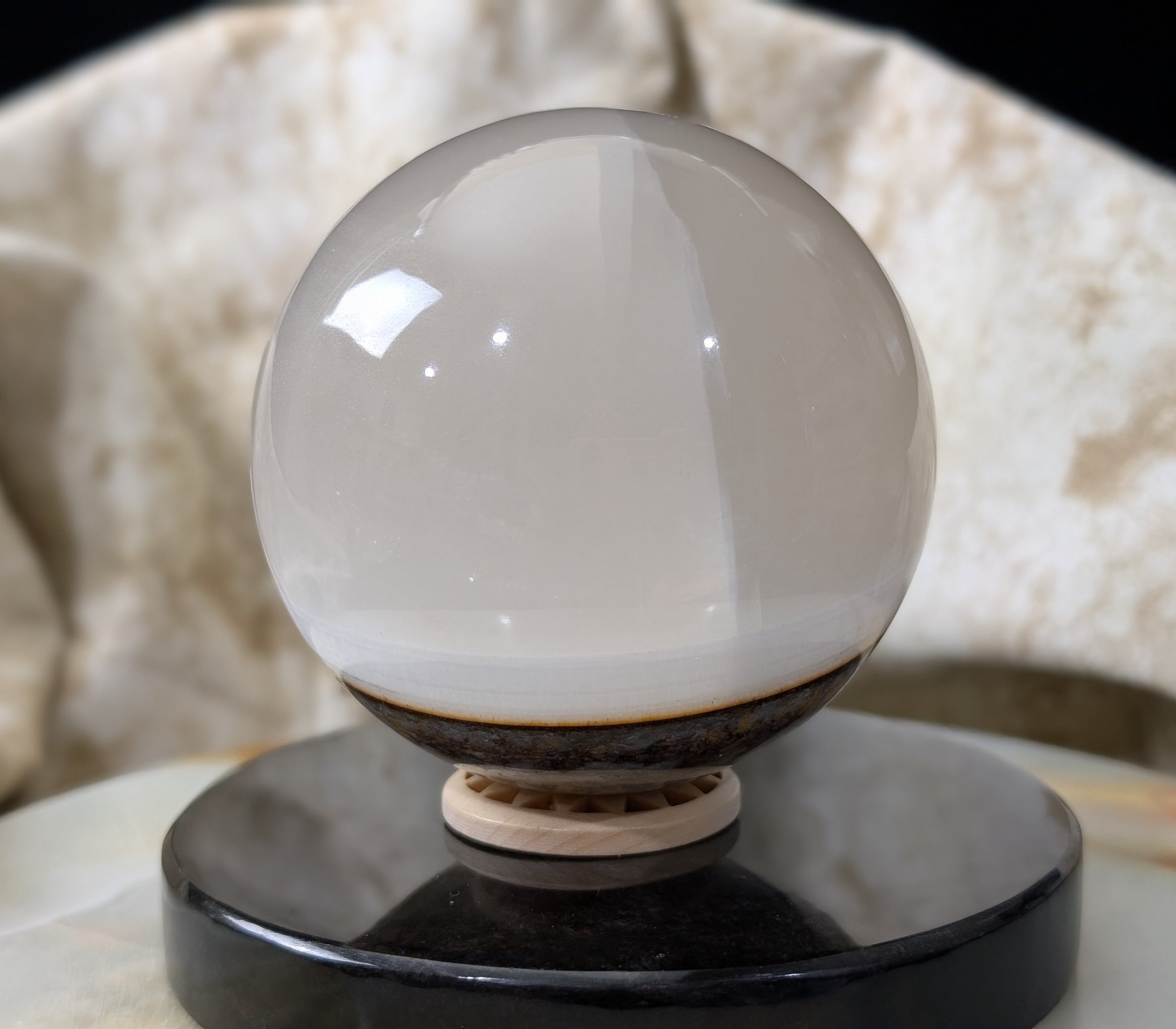 Silky White Clear Calcite Sphere