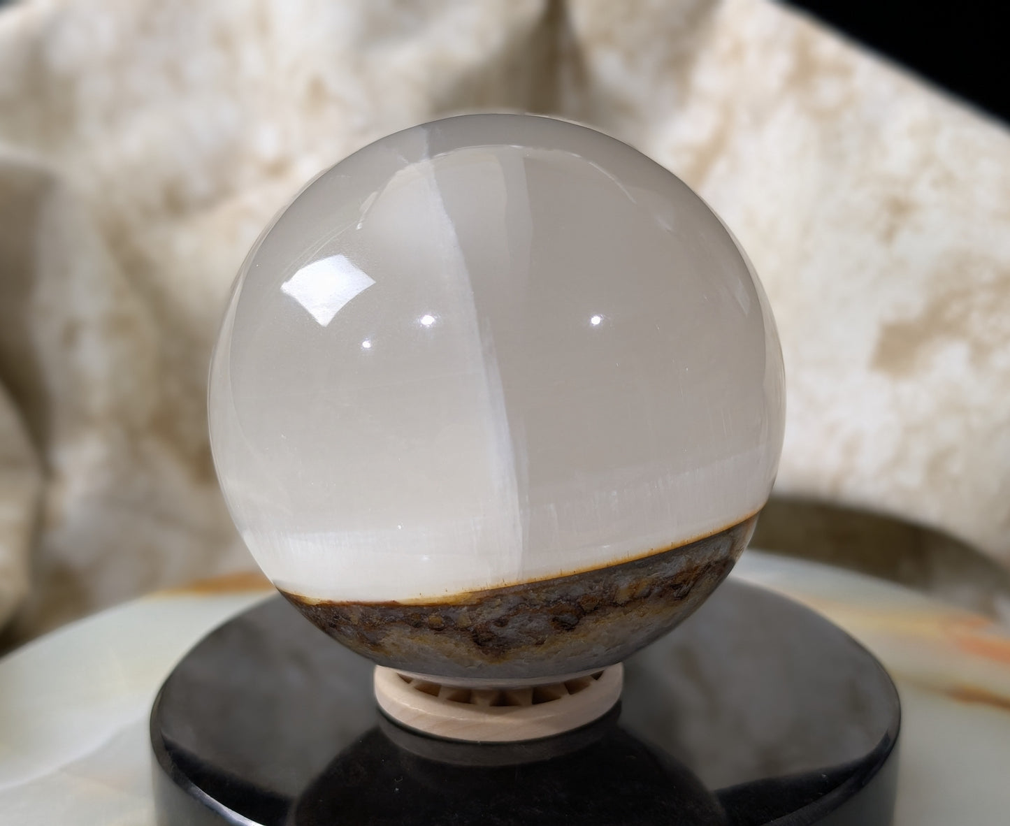 Silky White Clear Calcite Sphere