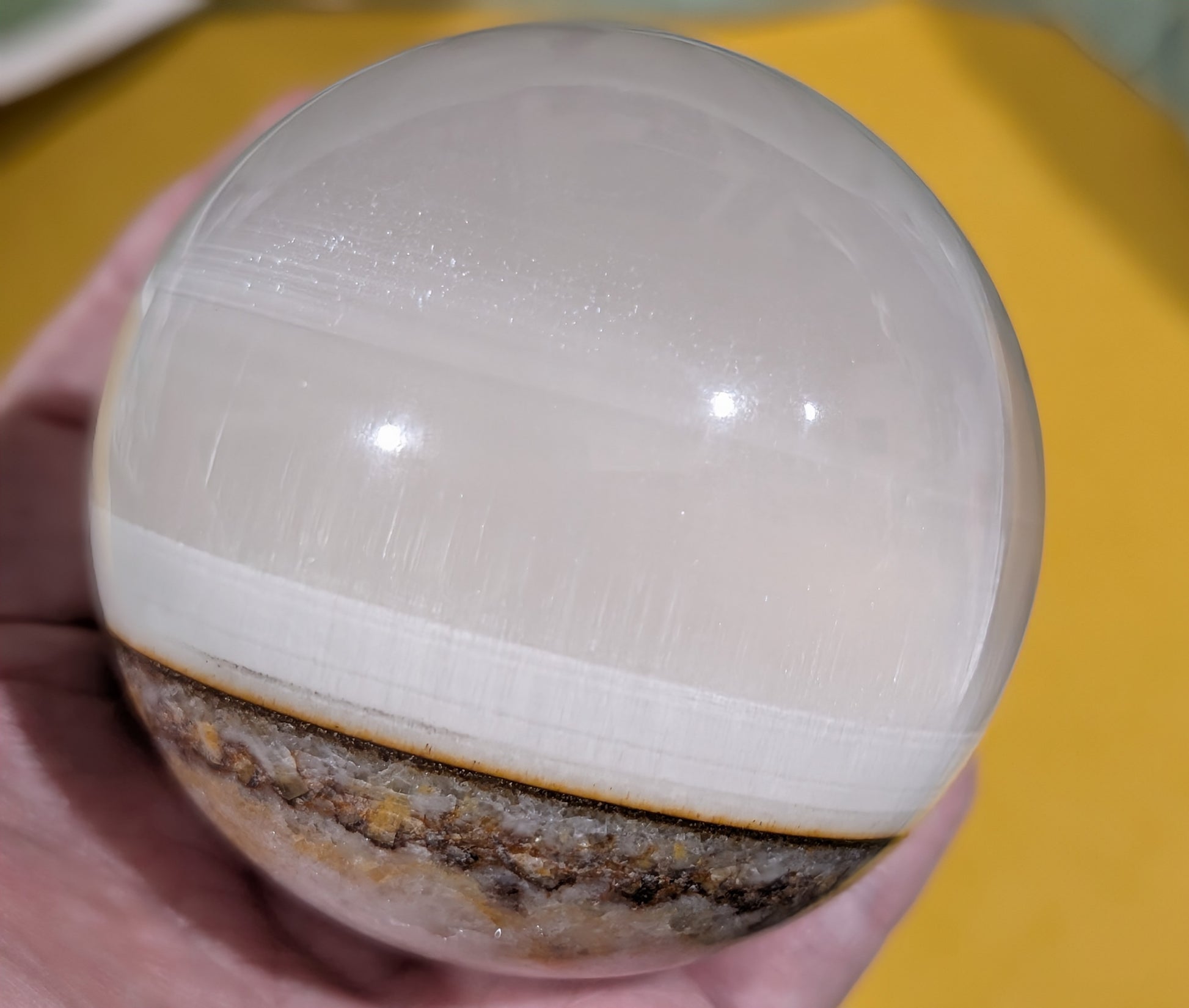 Silky White Clear Calcite Sphere