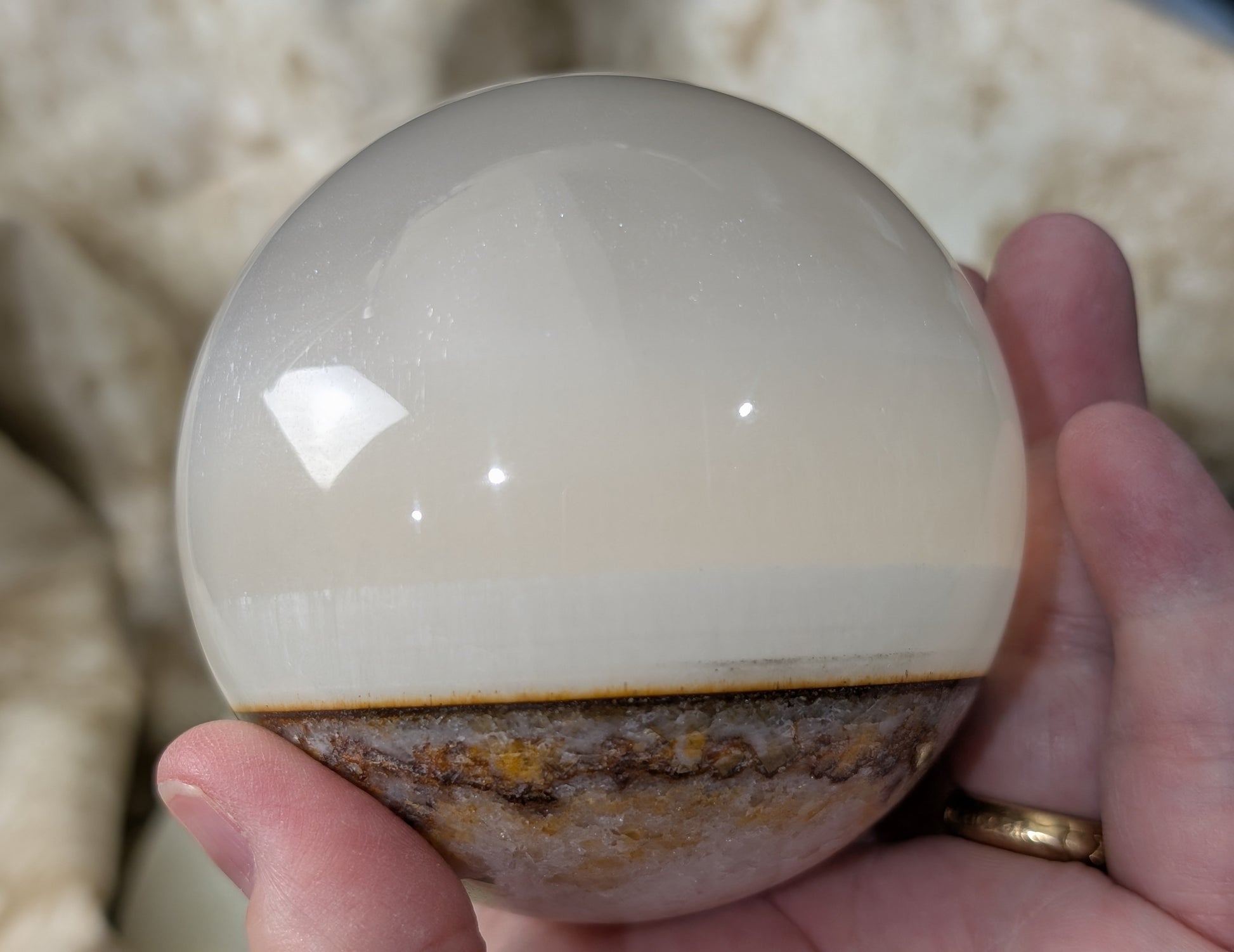 Silky White Clear Calcite Sphere