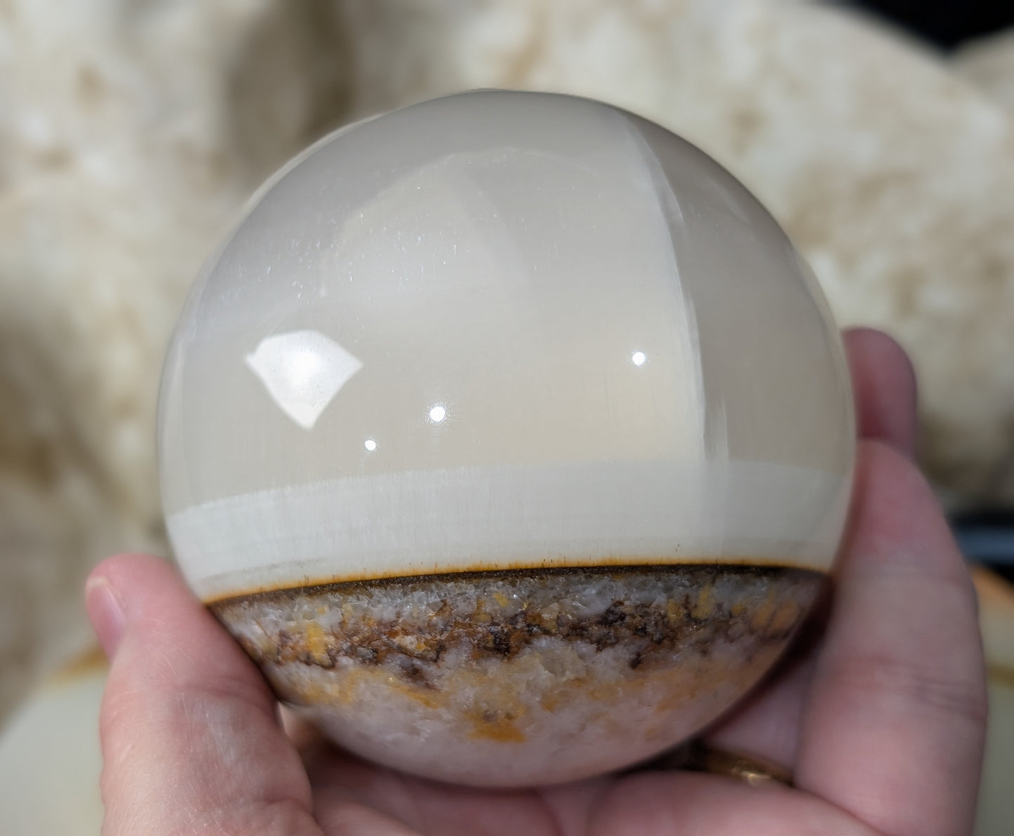 Silky White Clear Calcite Sphere