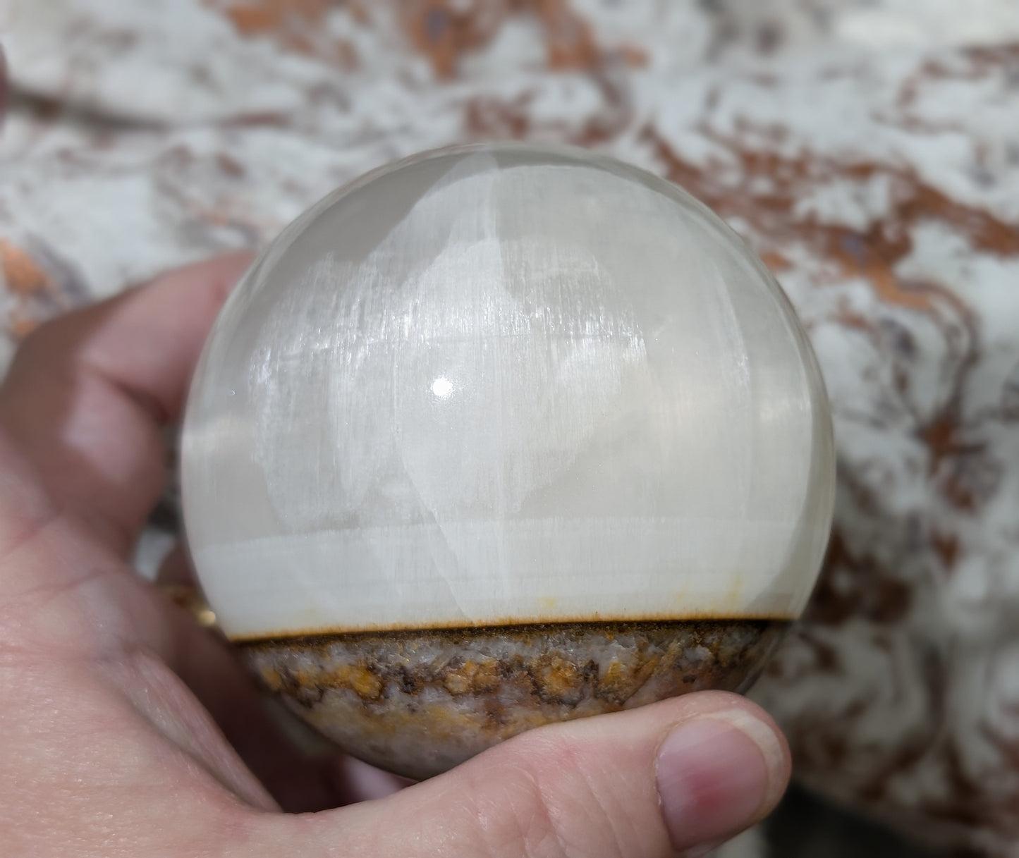 Silky White Clear Calcite Sphere