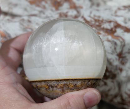 Silky White Clear Calcite Sphere