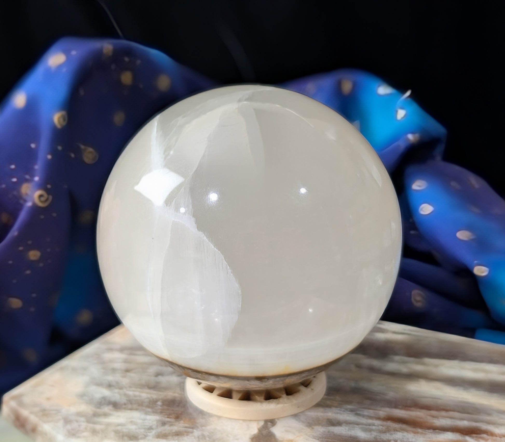 Silky White Clear Calcite Sphere