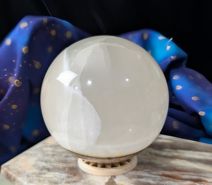 Silky White Clear Calcite Sphere