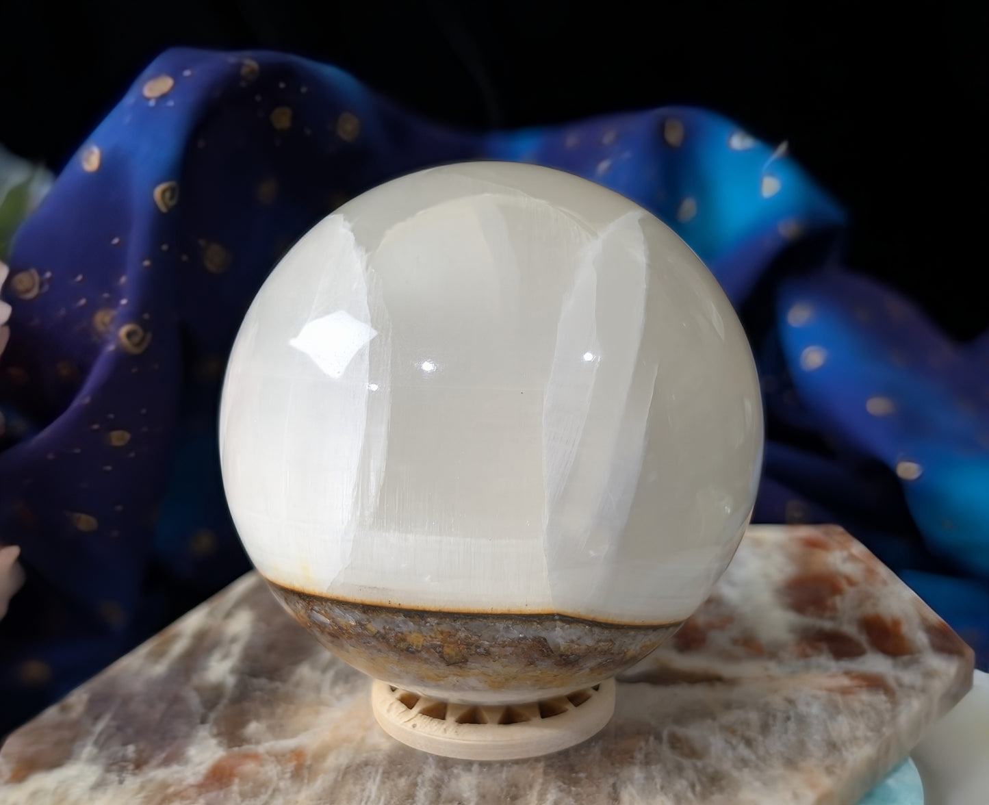 Silky White Clear Calcite Sphere