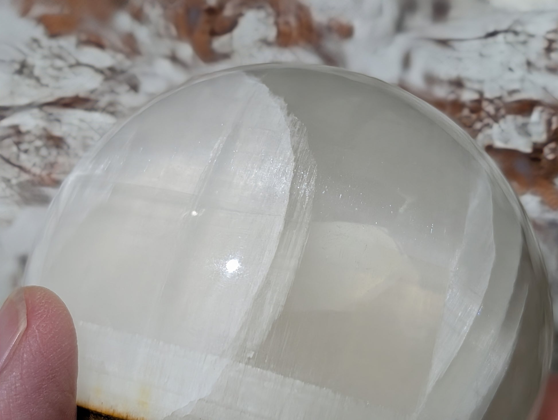 Silky White Clear Calcite Sphere