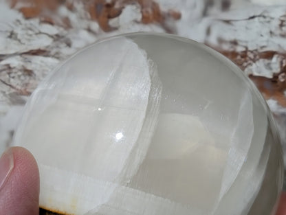 Silky White Clear Calcite Sphere