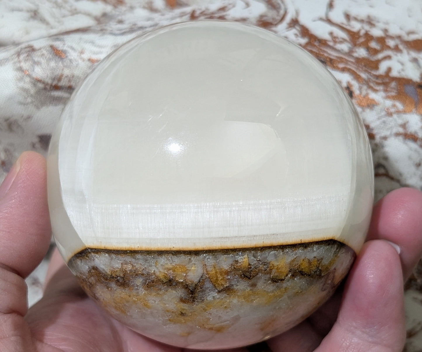Silky White Clear Calcite Sphere