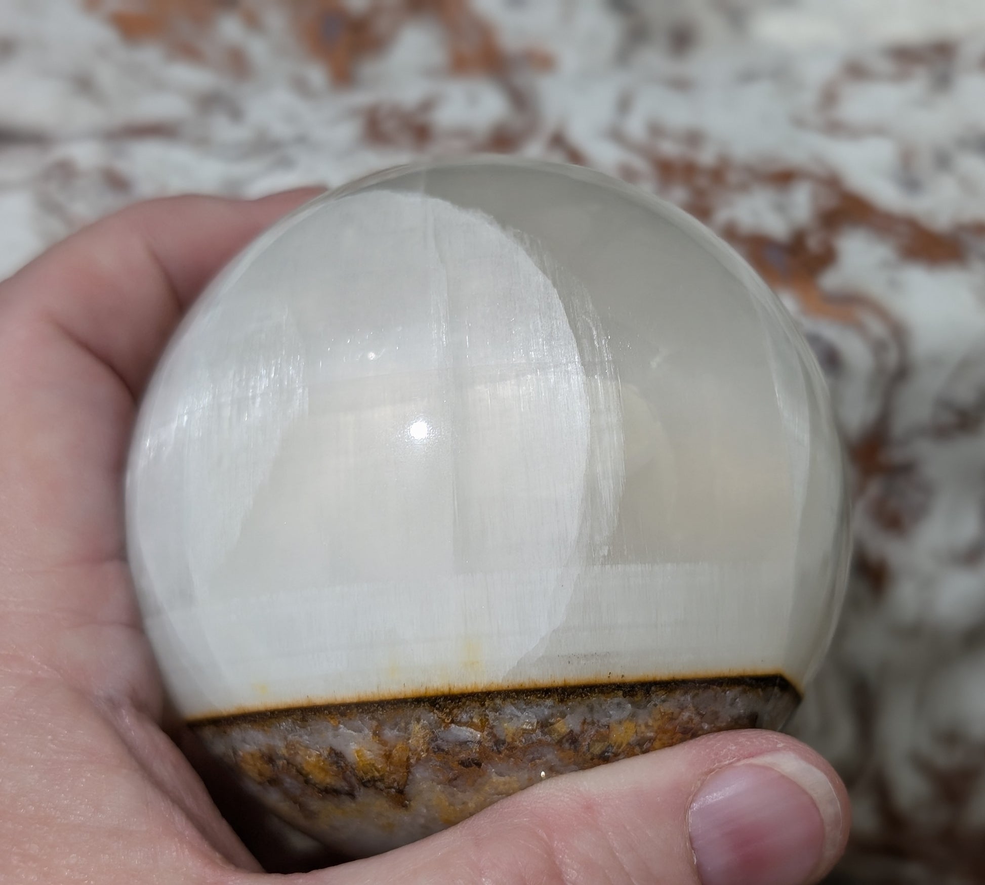 Silky White Clear Calcite Sphere