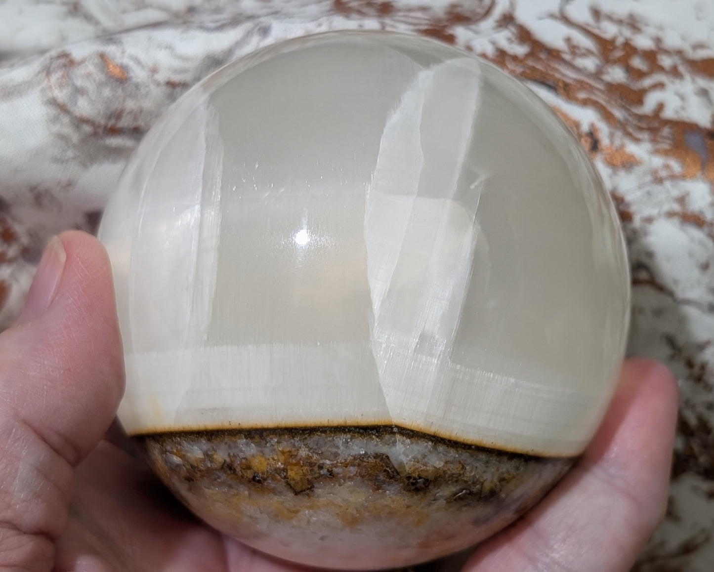 Silky White Clear Calcite Sphere