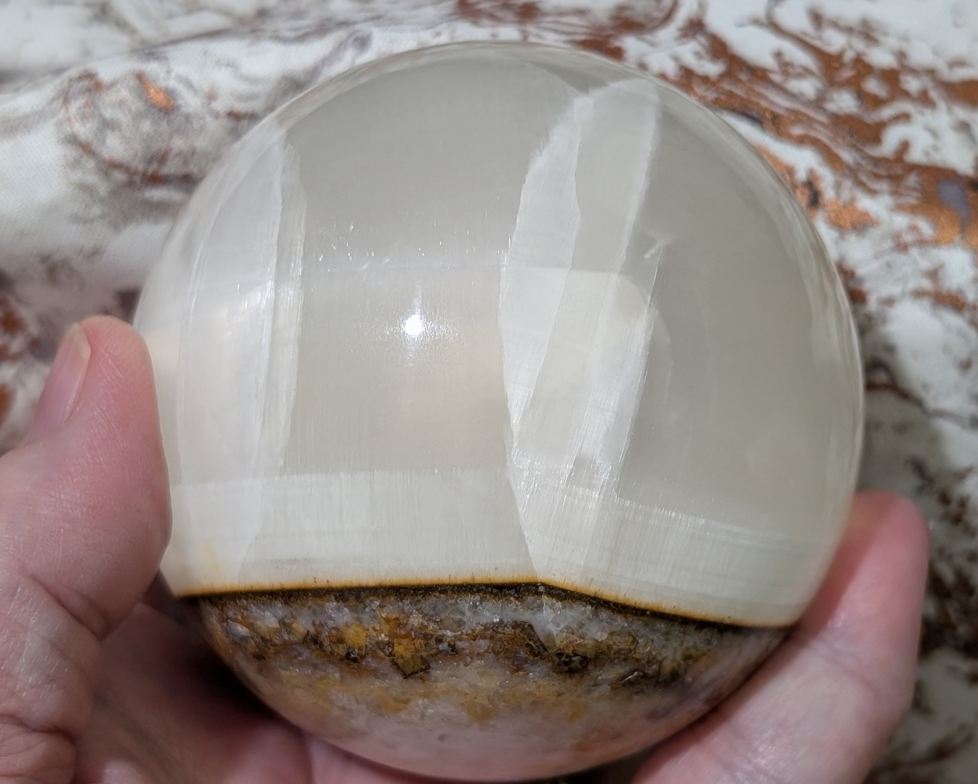 Silky White Clear Calcite Sphere
