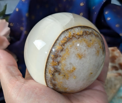 Silky White Clear Calcite Sphere