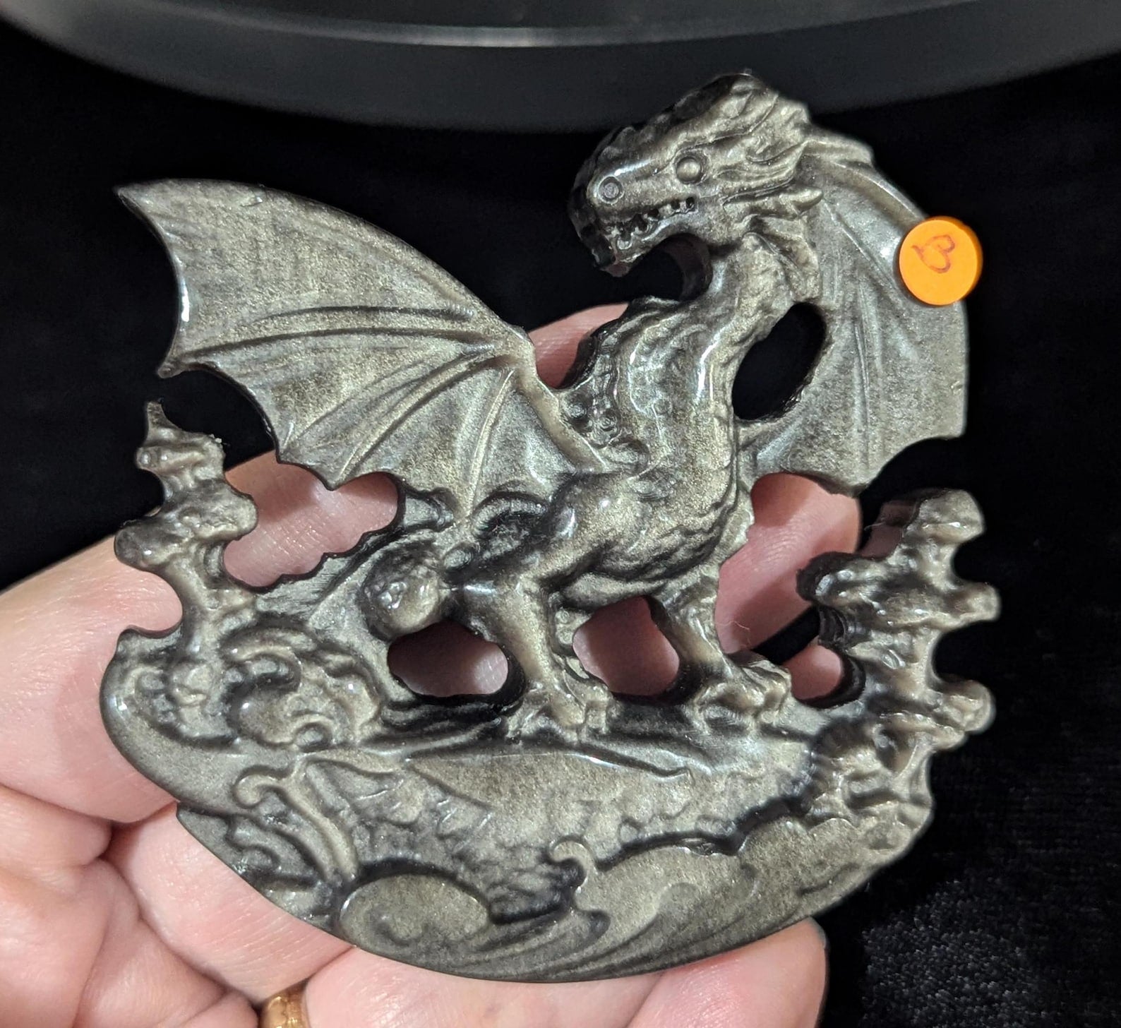 Silver Sheen Obsidian Dragon Carving B1