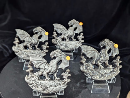 Silver Sheen Obsidian Dragon Carvings
