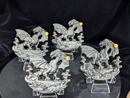 Silver Sheen Obsidian Dragon Carvings
