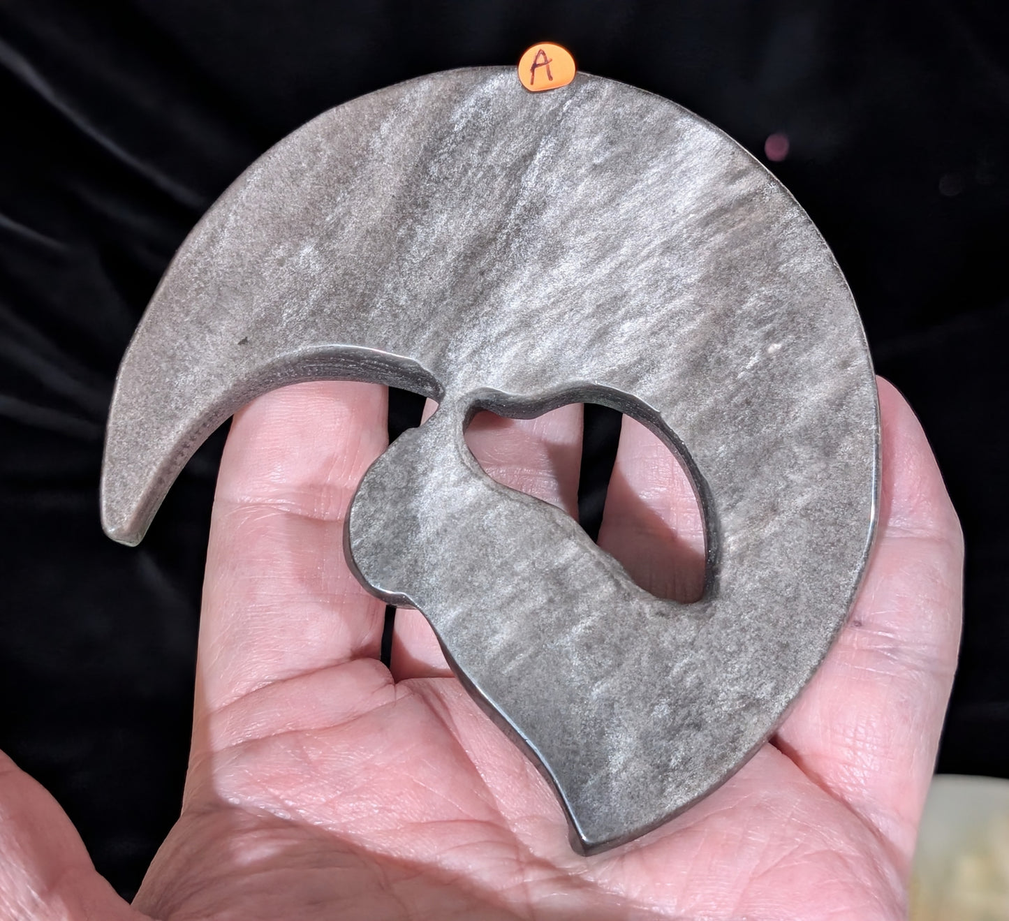 Silver Sheen Obsidian Moon with Owl Carving