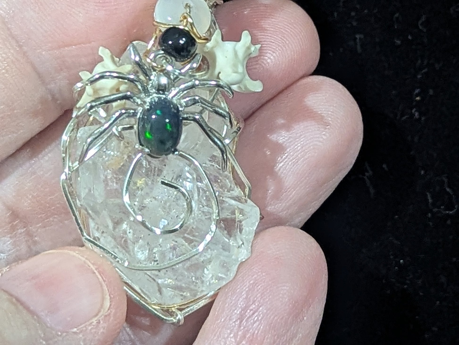 Silver Spider on Quartz Pendant