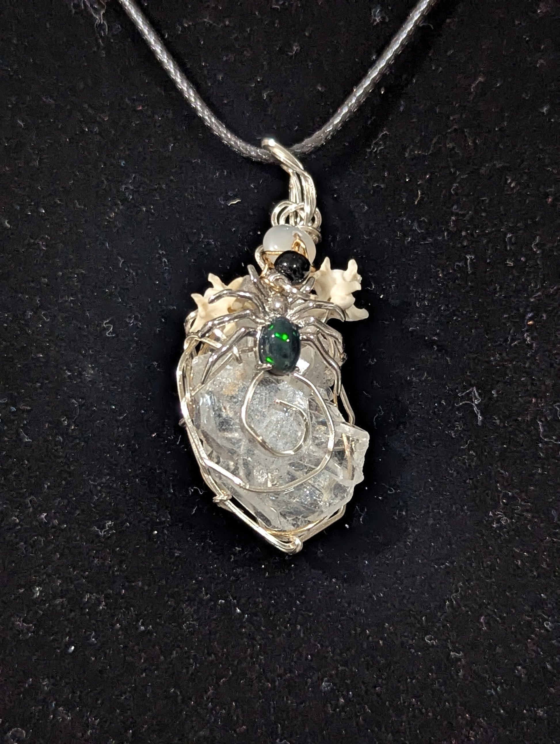 Silver Spider on Quartz Pendant