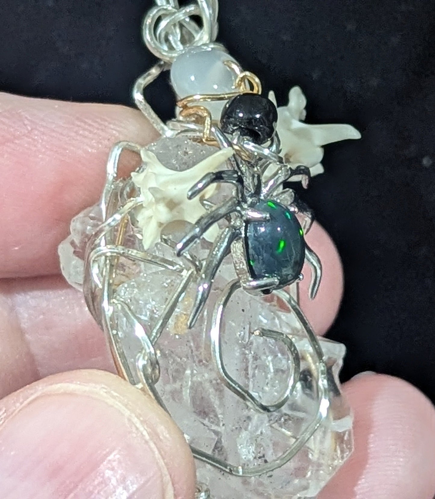 Silver Spider on Quartz Pendant