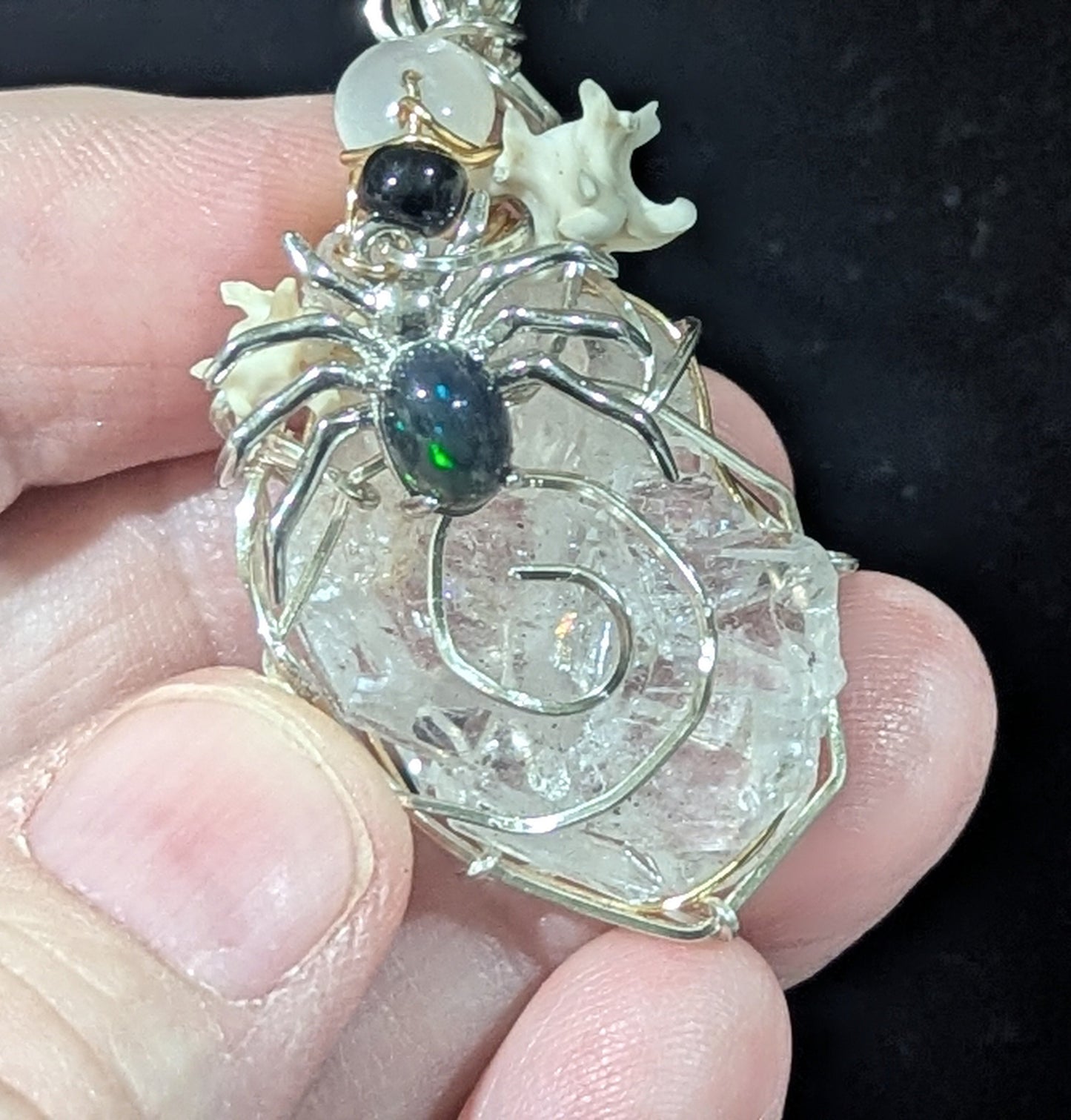 Silver Spider Quartz Pendant