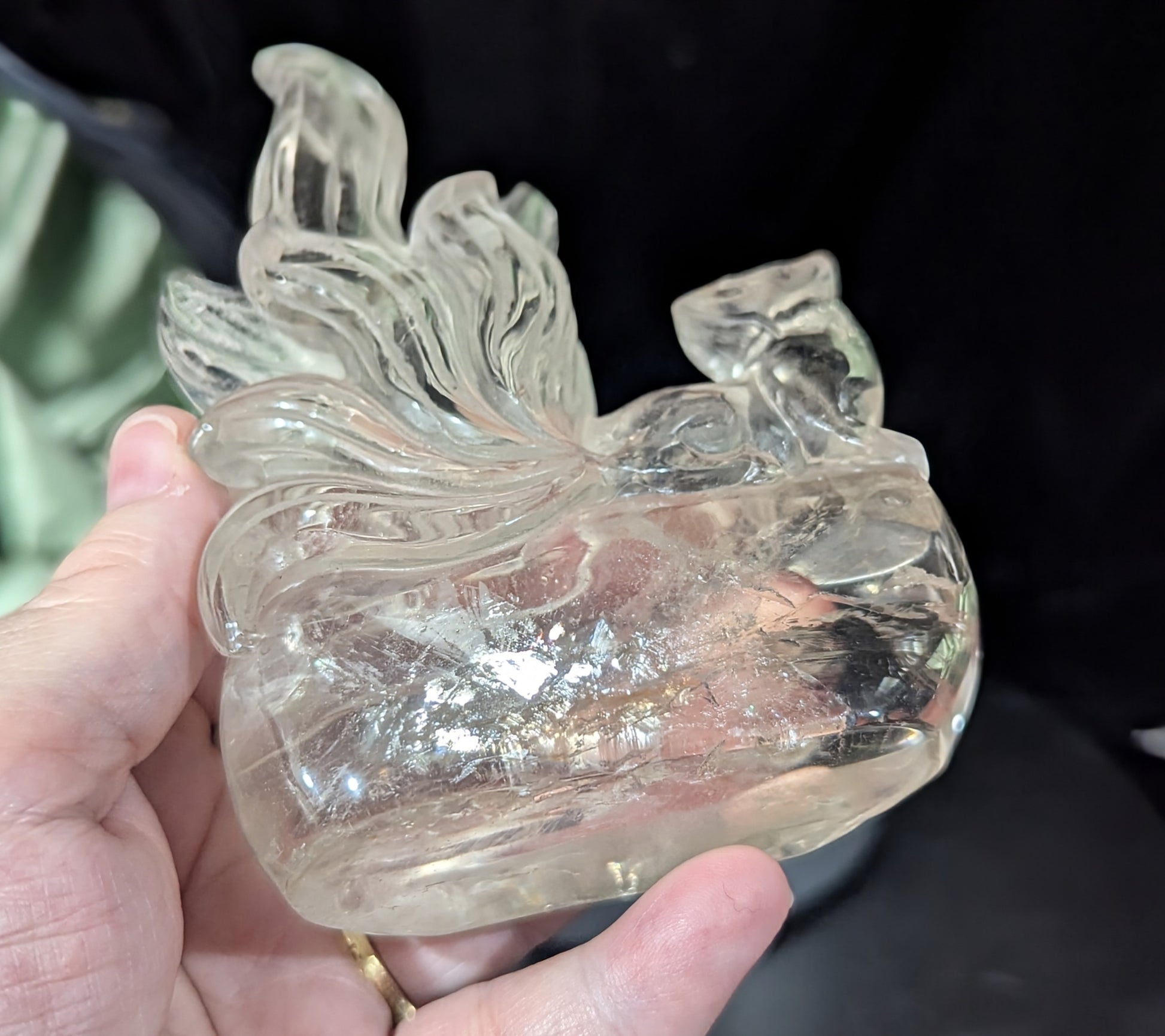 Smoky Quartz Nine Tailed Fox Figurine
