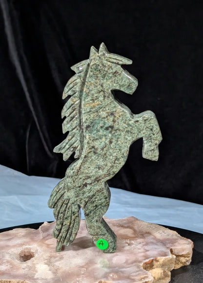 Spotted Serpentine Rearing Horse Figurine