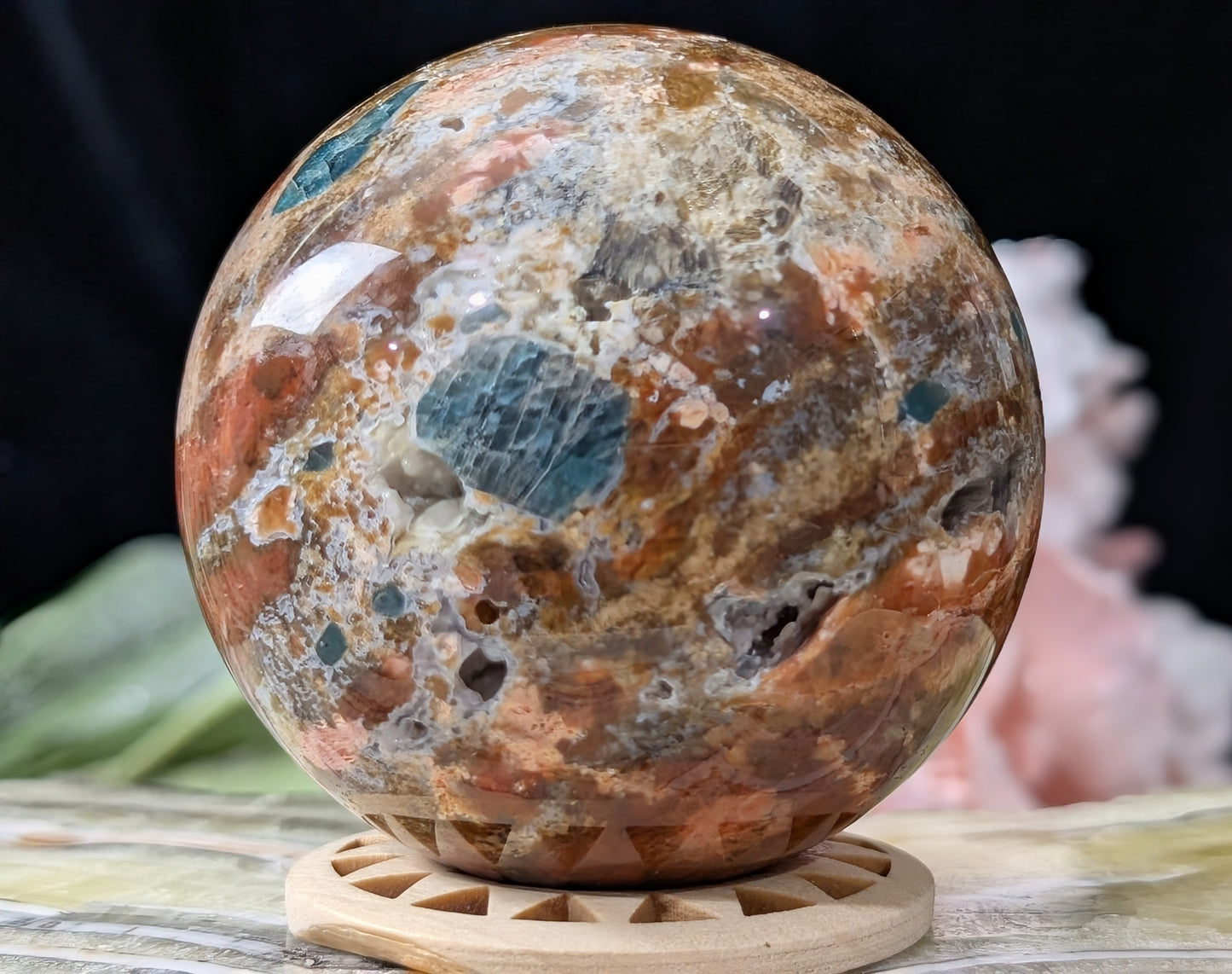 Sunstone and Blue Apatite Sphere
