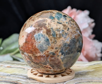 Sunstone and Blue Apatite Sphere