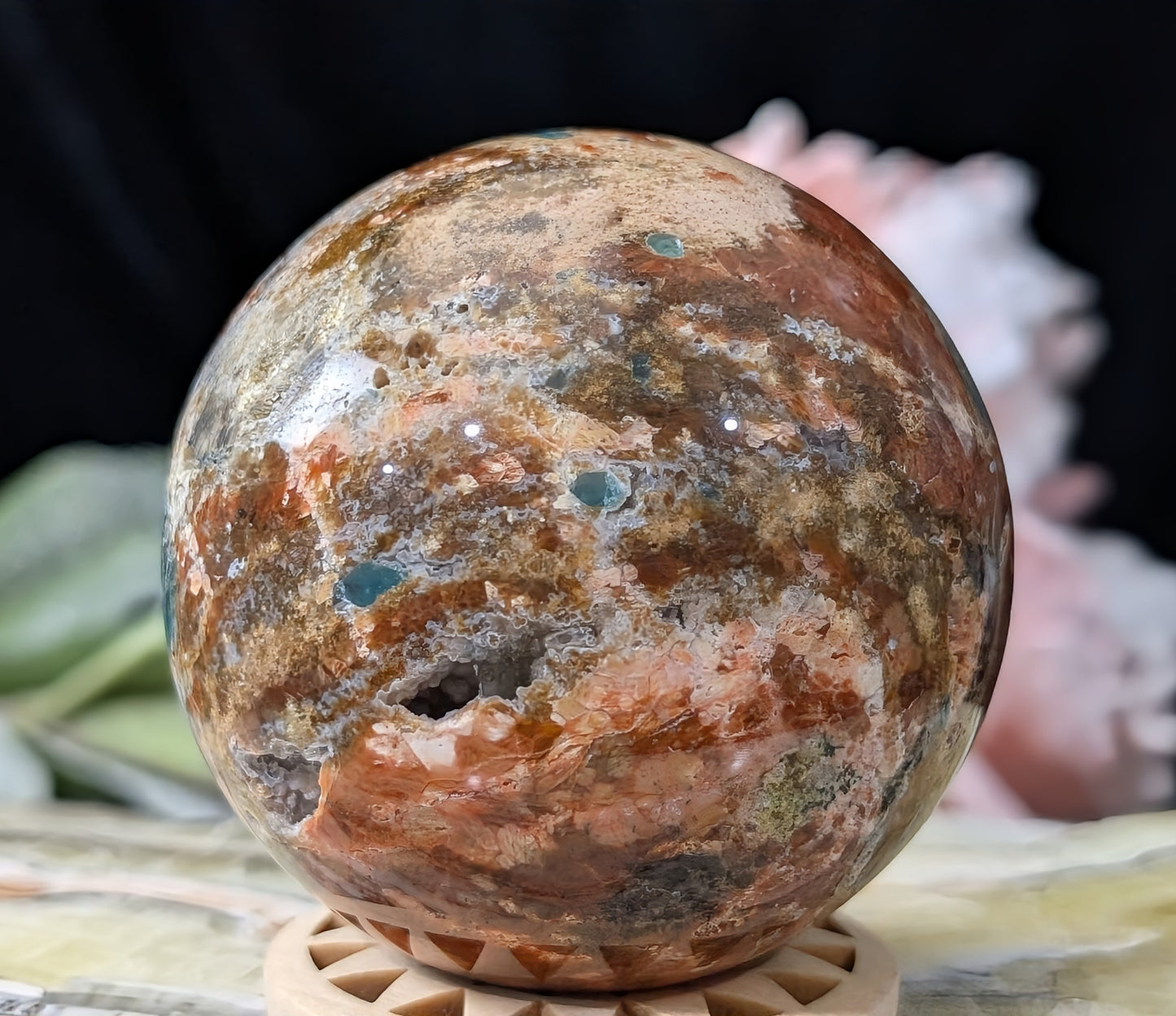 Sunstone and Blue Apatite Sphere