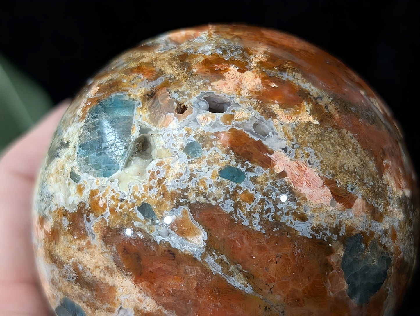 Sunstone and Blue Apatite Sphere