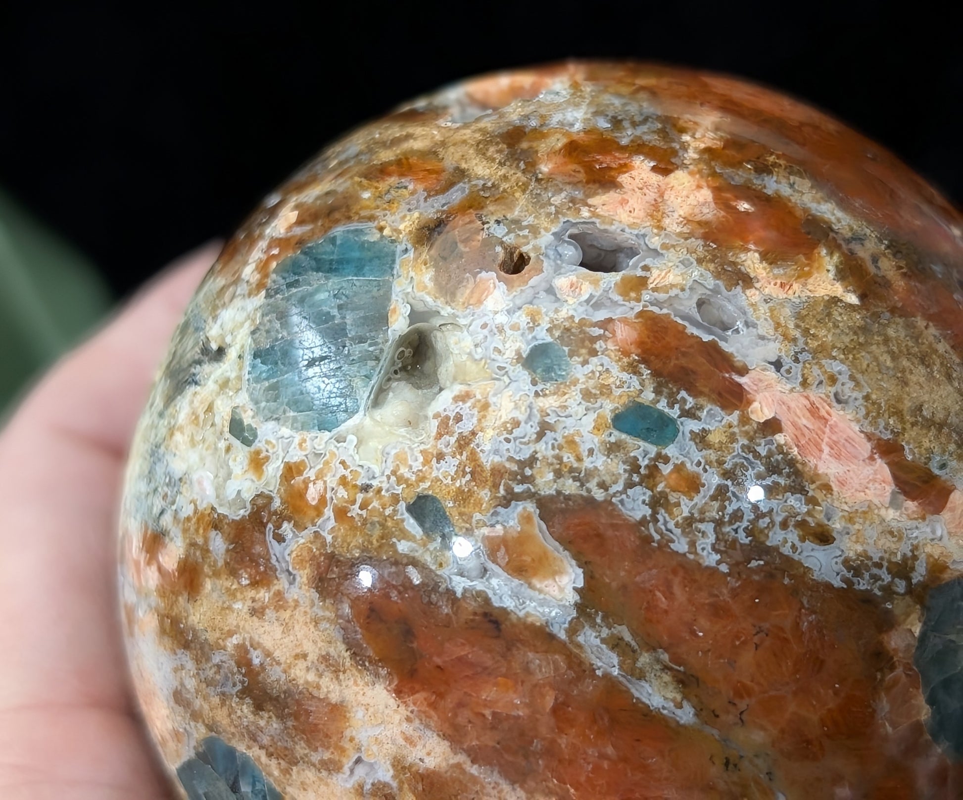 Sunstone and Blue Apatite Sphere