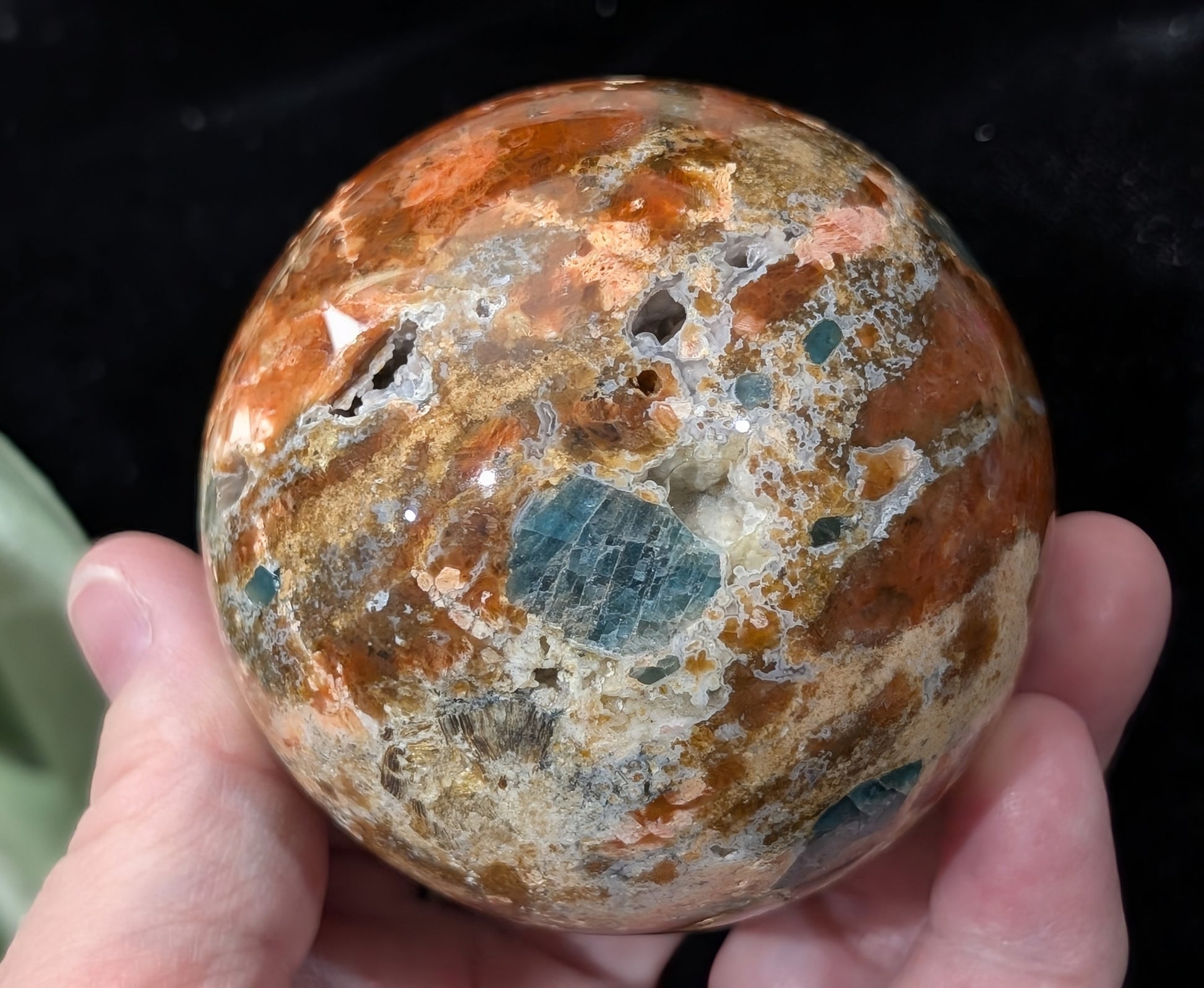 Sunstone and Blue Apatite Sphere