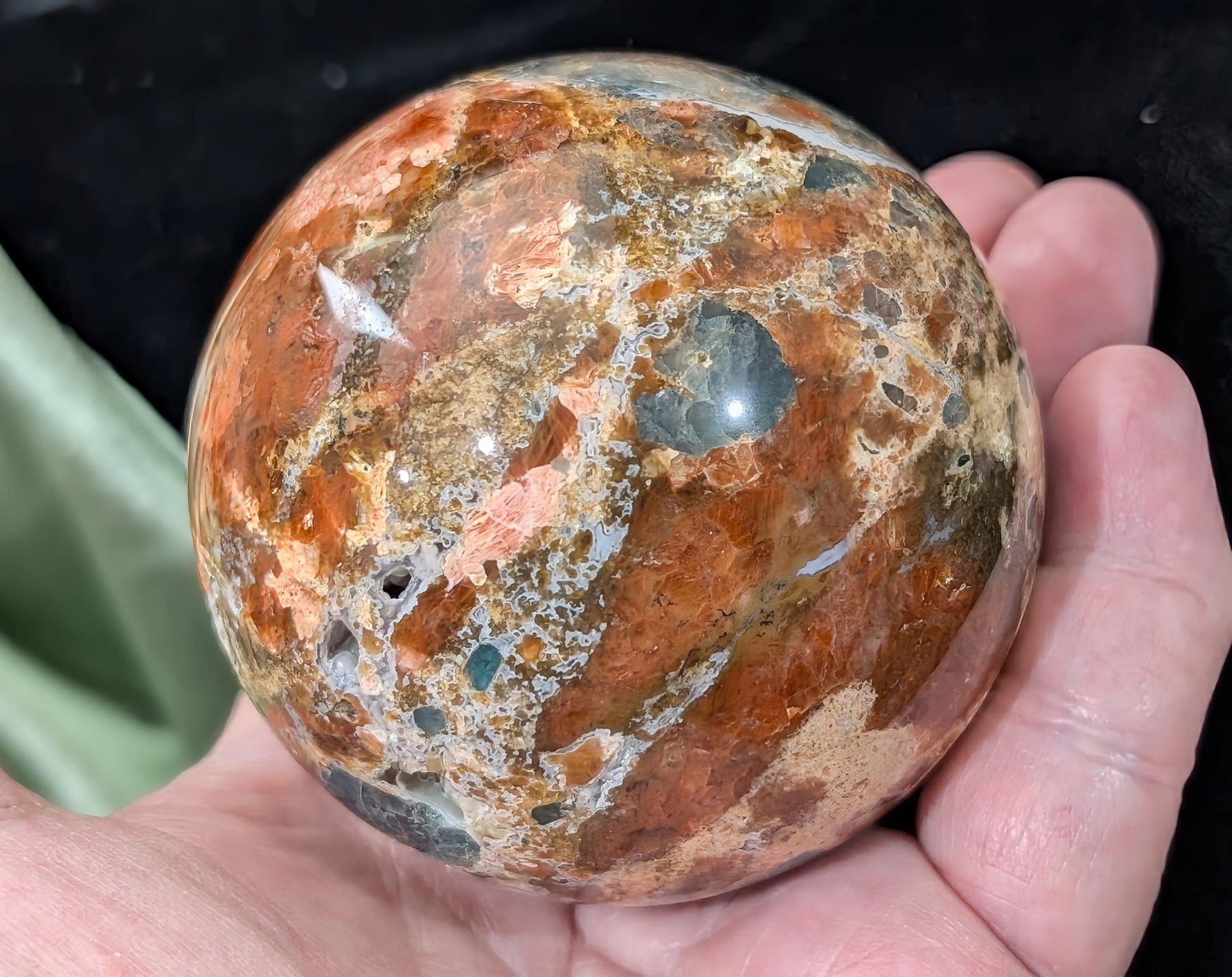 Sunstone and Blue Apatite Sphere