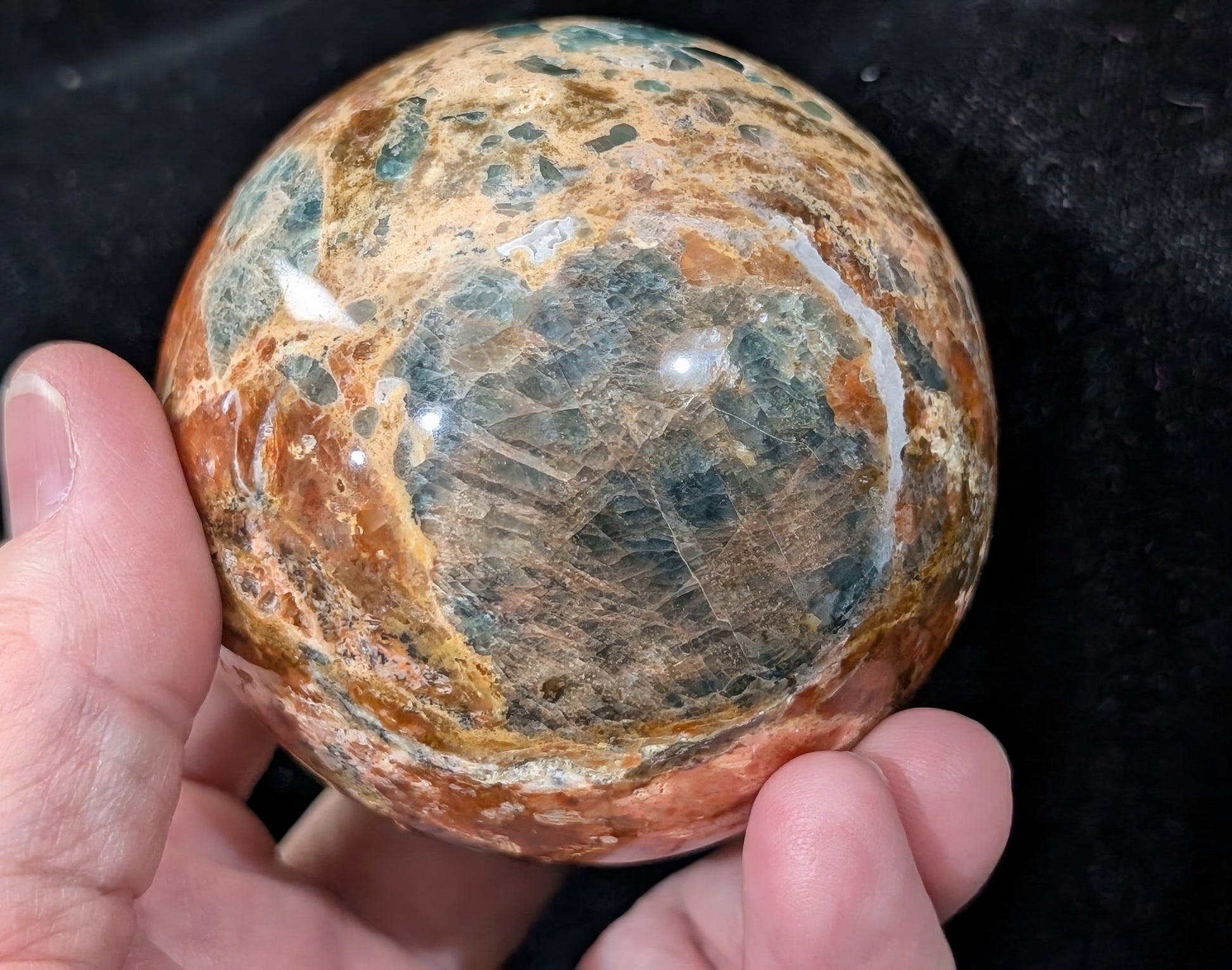 Sunstone and Blue Apatite Sphere