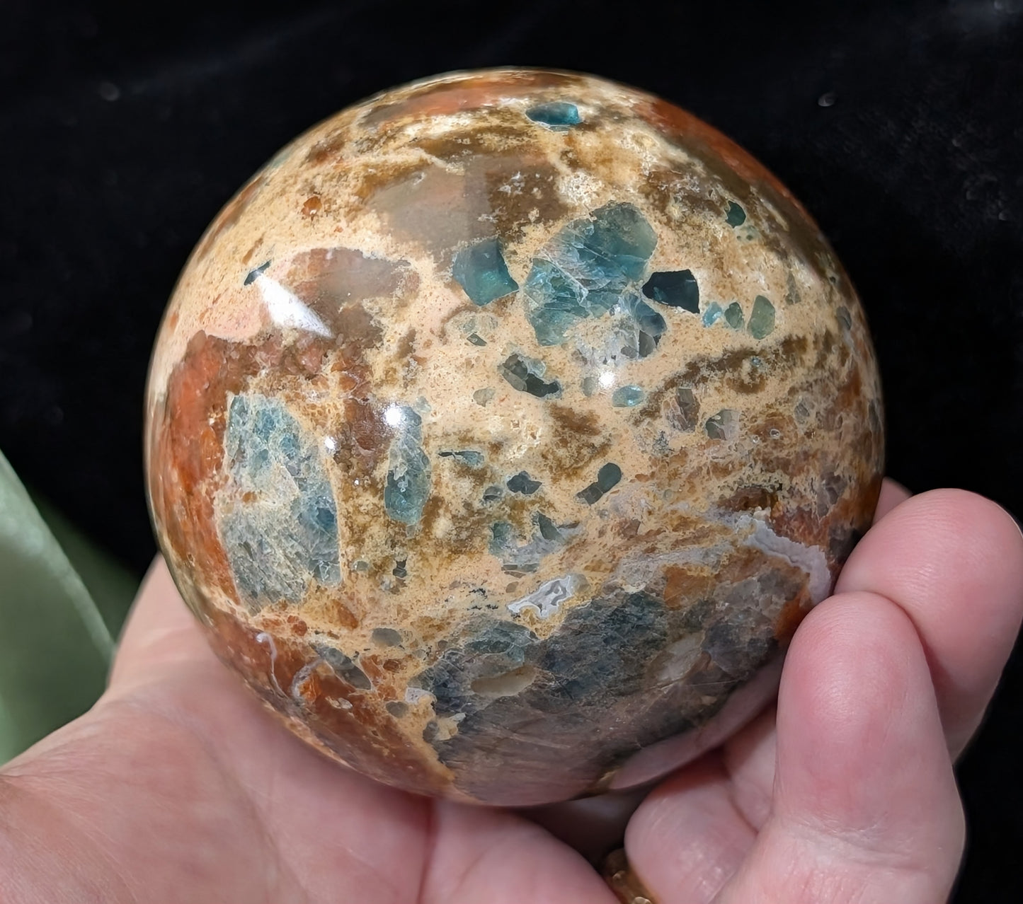 Sunstone and Blue Apatite Sphere