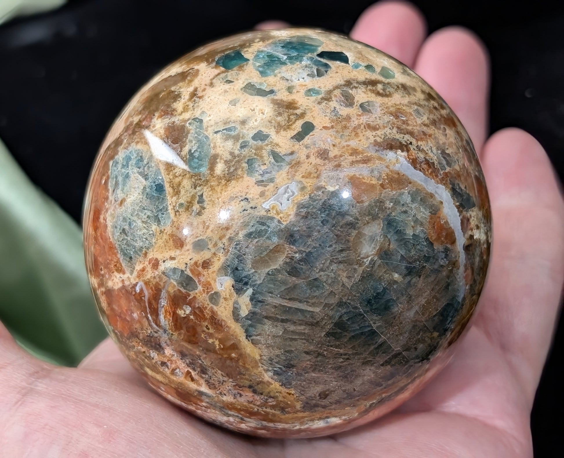 Sunstone and Blue Apatite Sphere