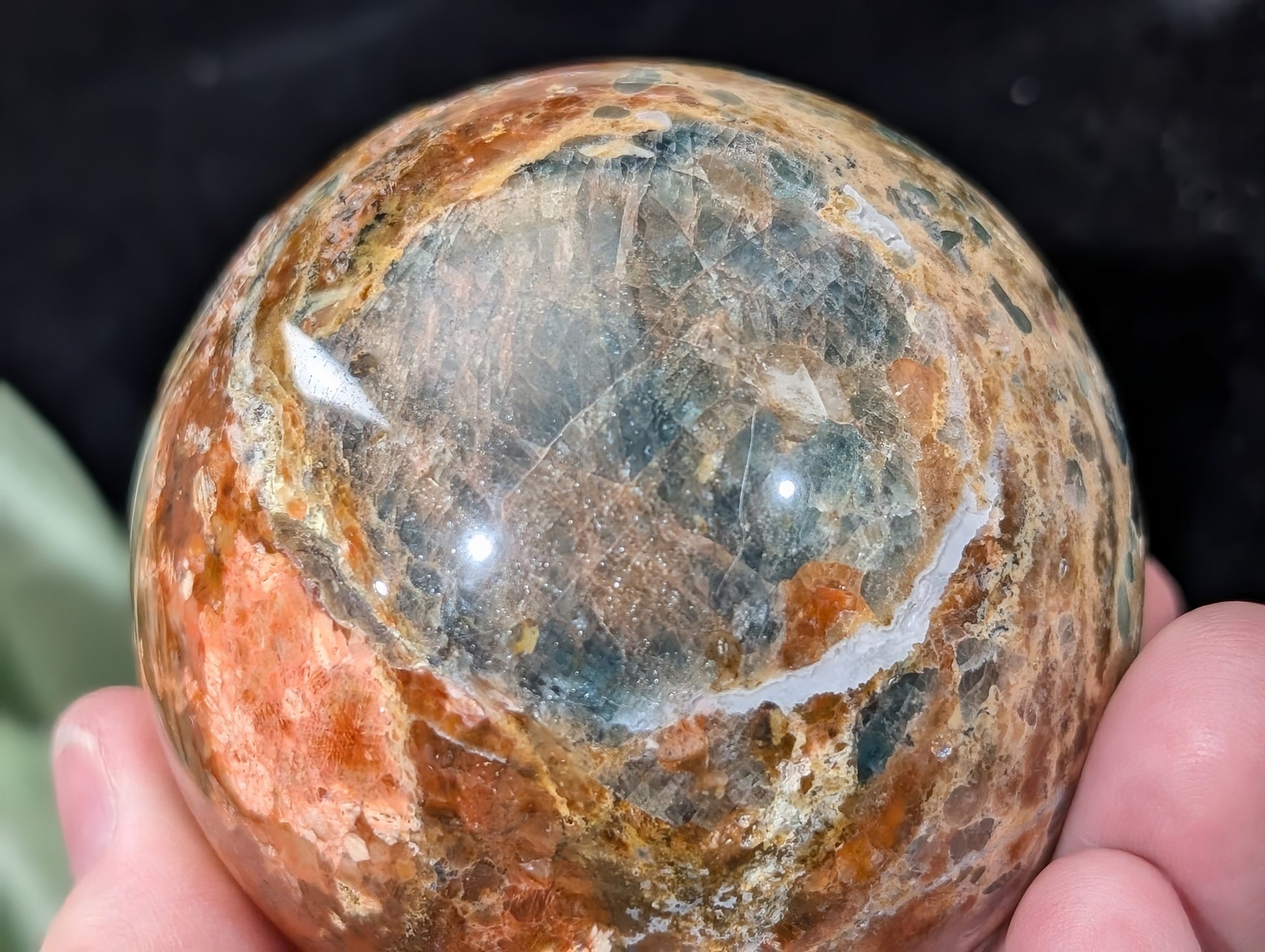 Sunstone and Blue Apatite Sphere