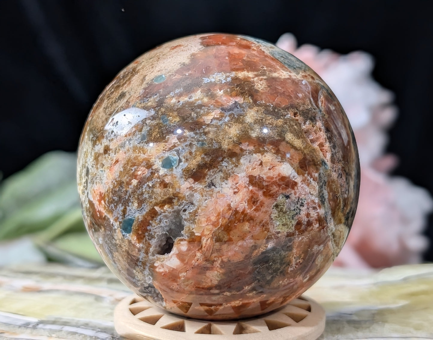Sunstone and Blue Apatite Sphere