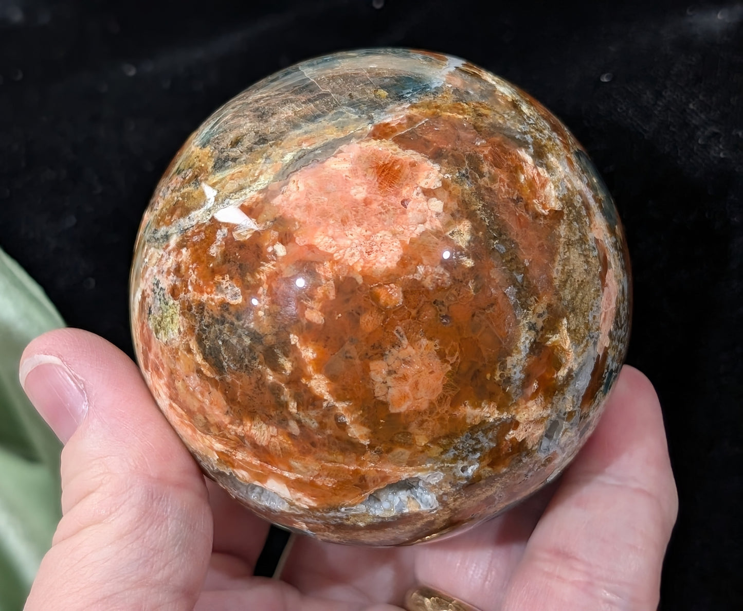 Sunstone and Blue Apatite Sphere