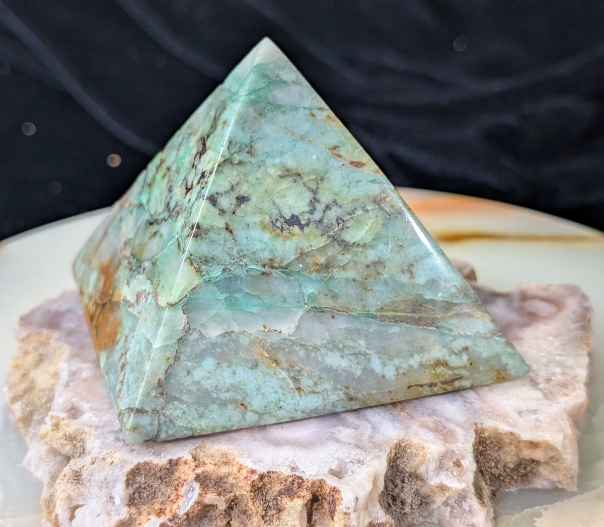 Turquoise in Quartz Pyramid