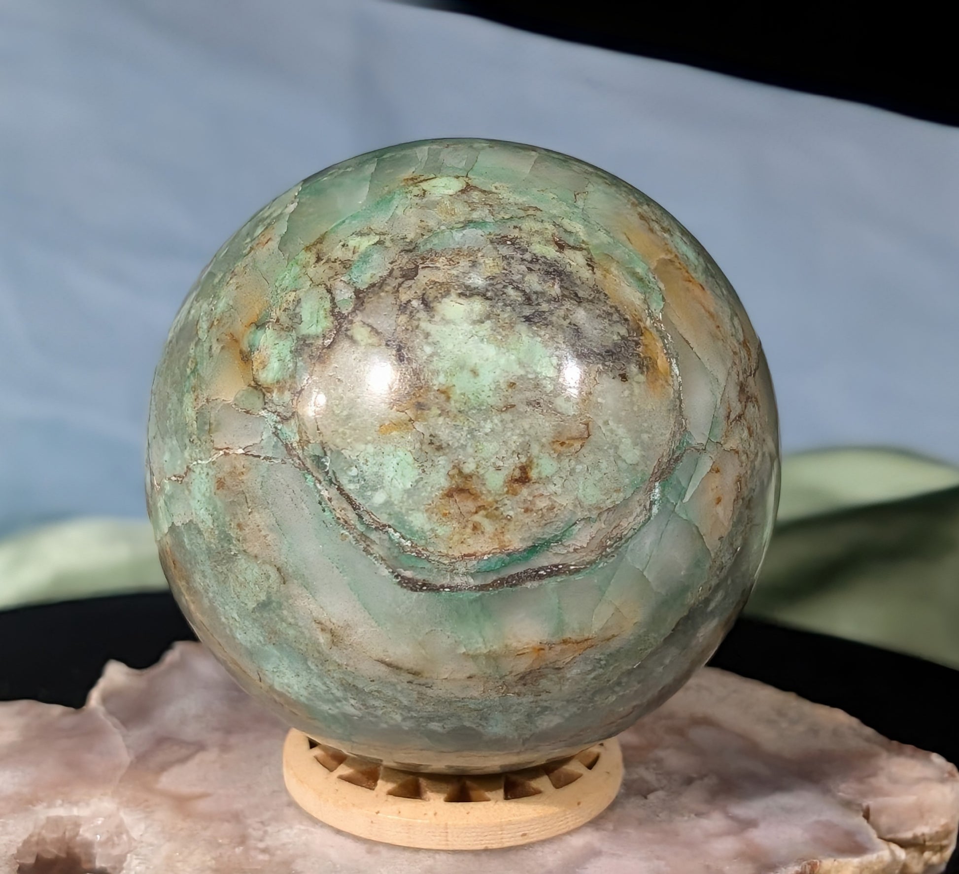 Turquoise in Quartz Sphere