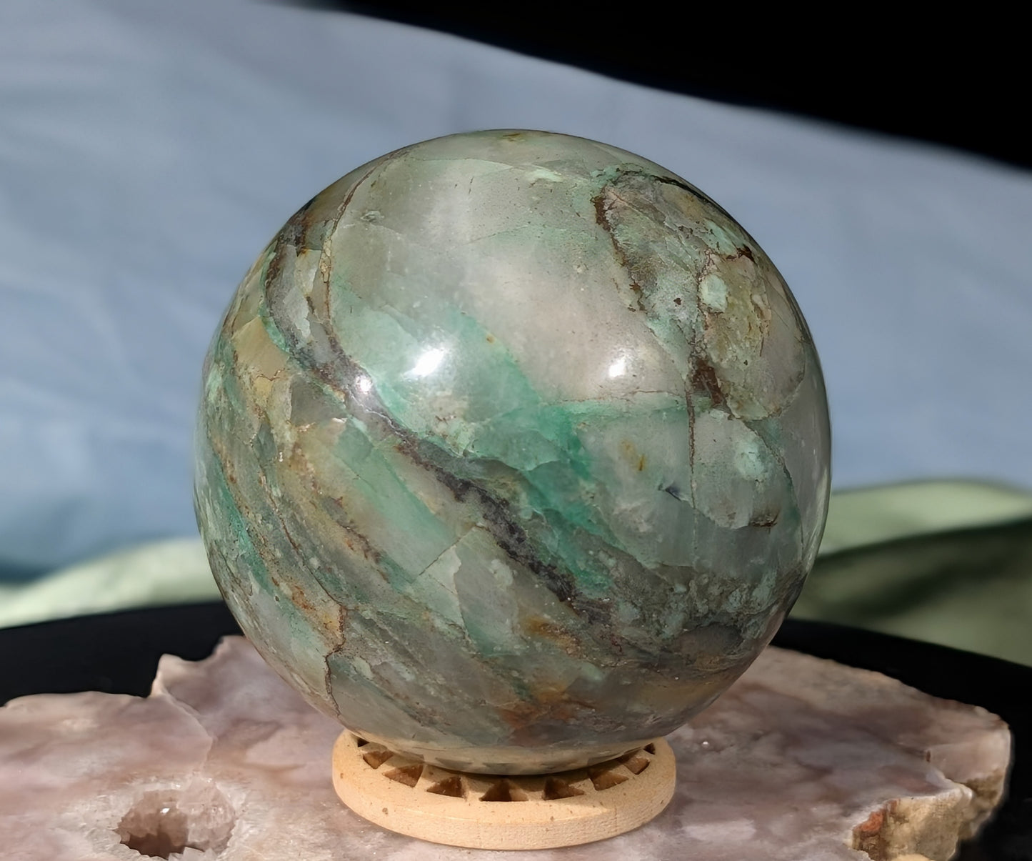 Turquoise in Quartz Sphere