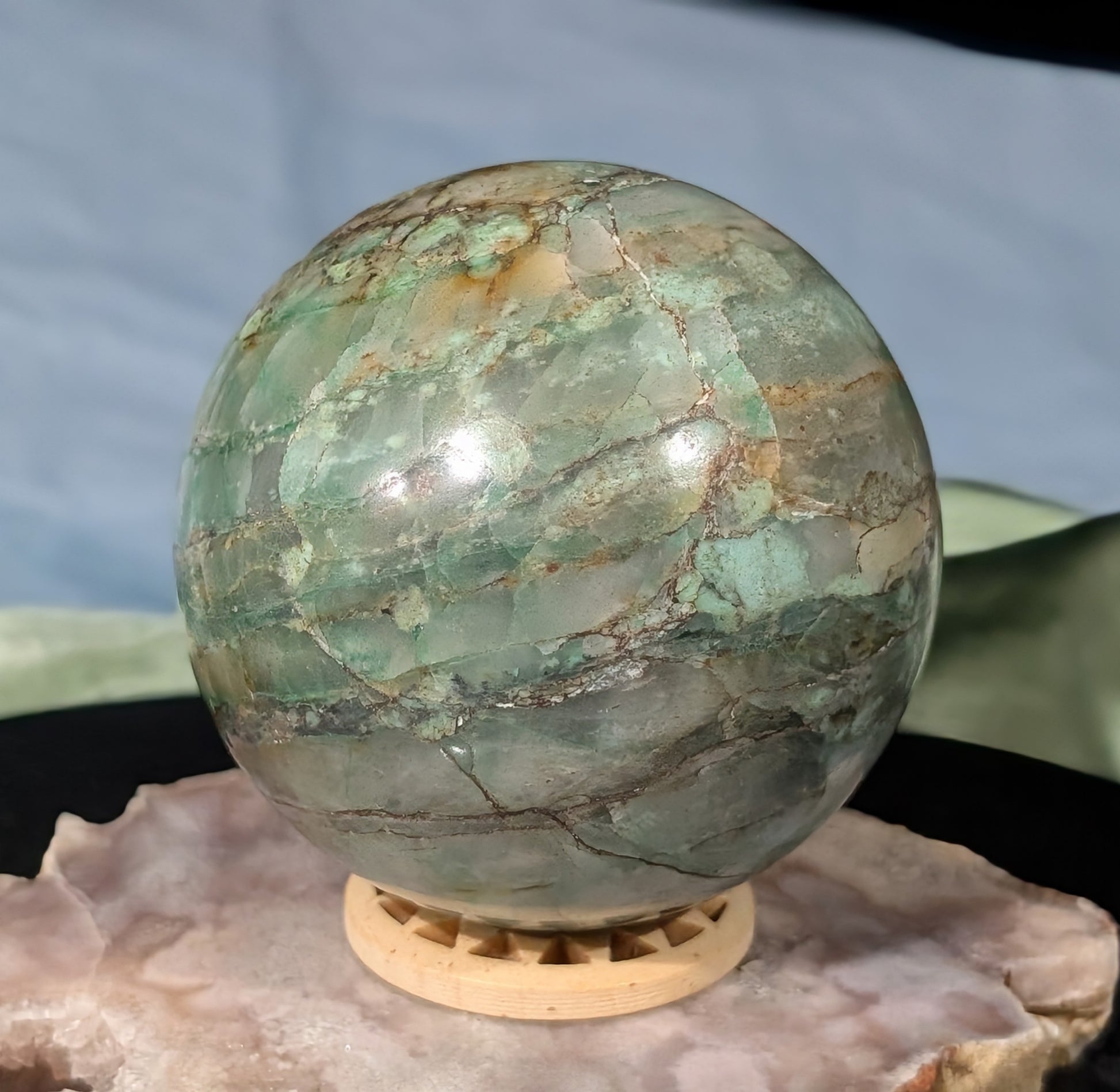 Turquoise in Quartz Sphere