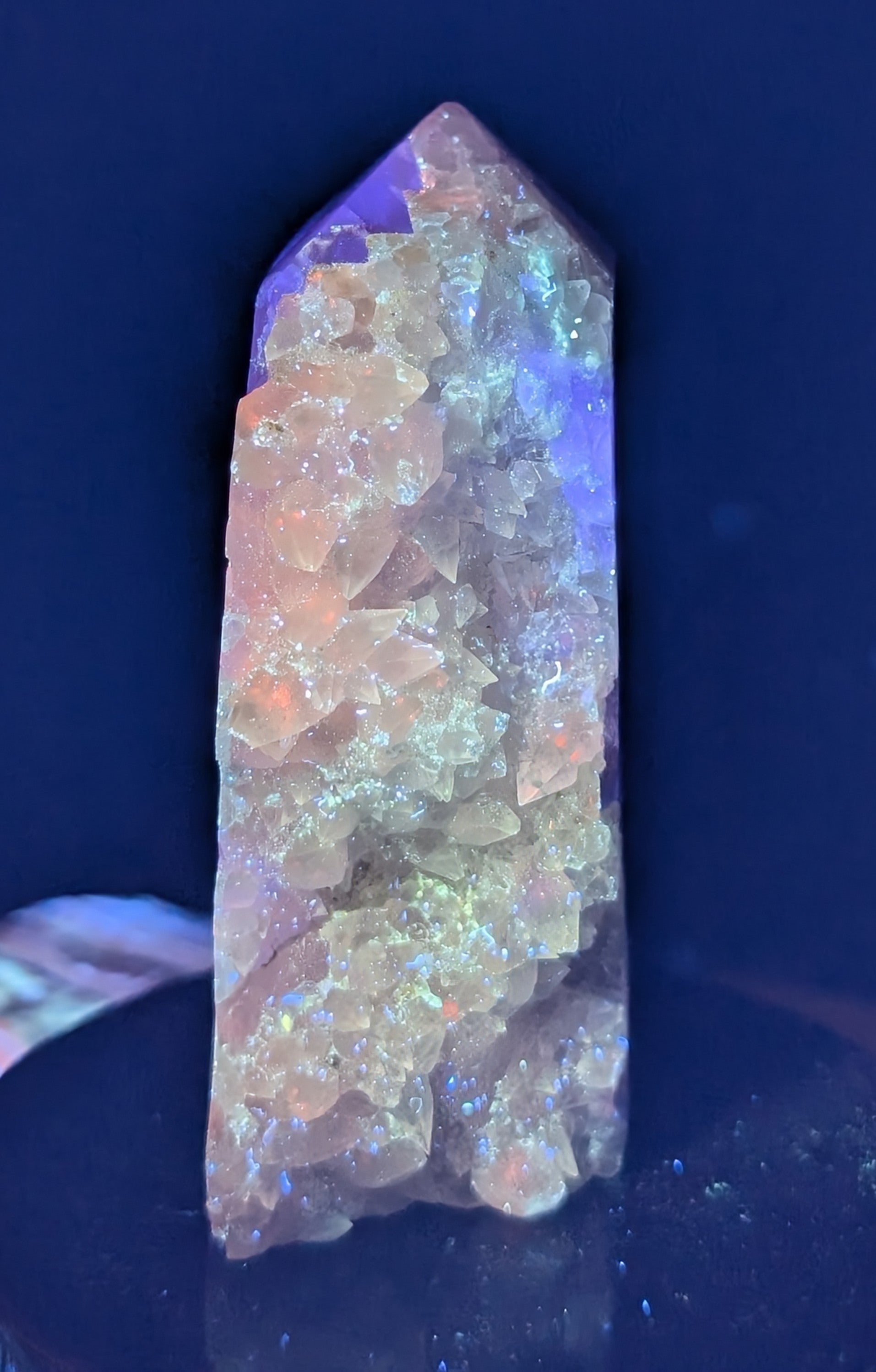 UV Reactive Calcite and Cubic Fluorite Tower