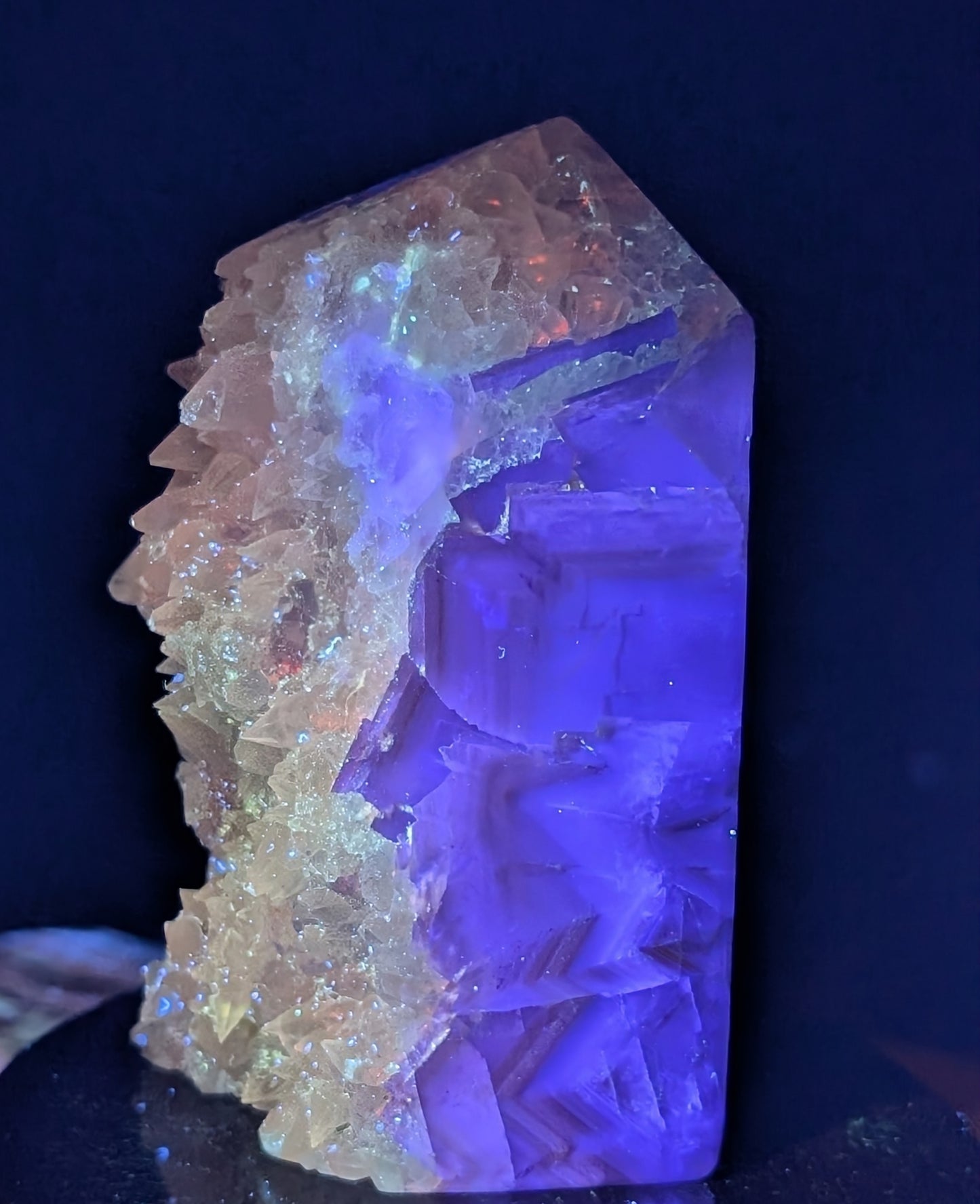 UV Reactive Calcite and Cubic Fluorite Tower