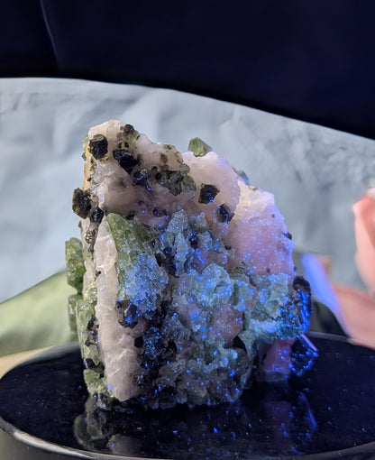UV Reactive Green Diopside Specimen with Mica and Calcite