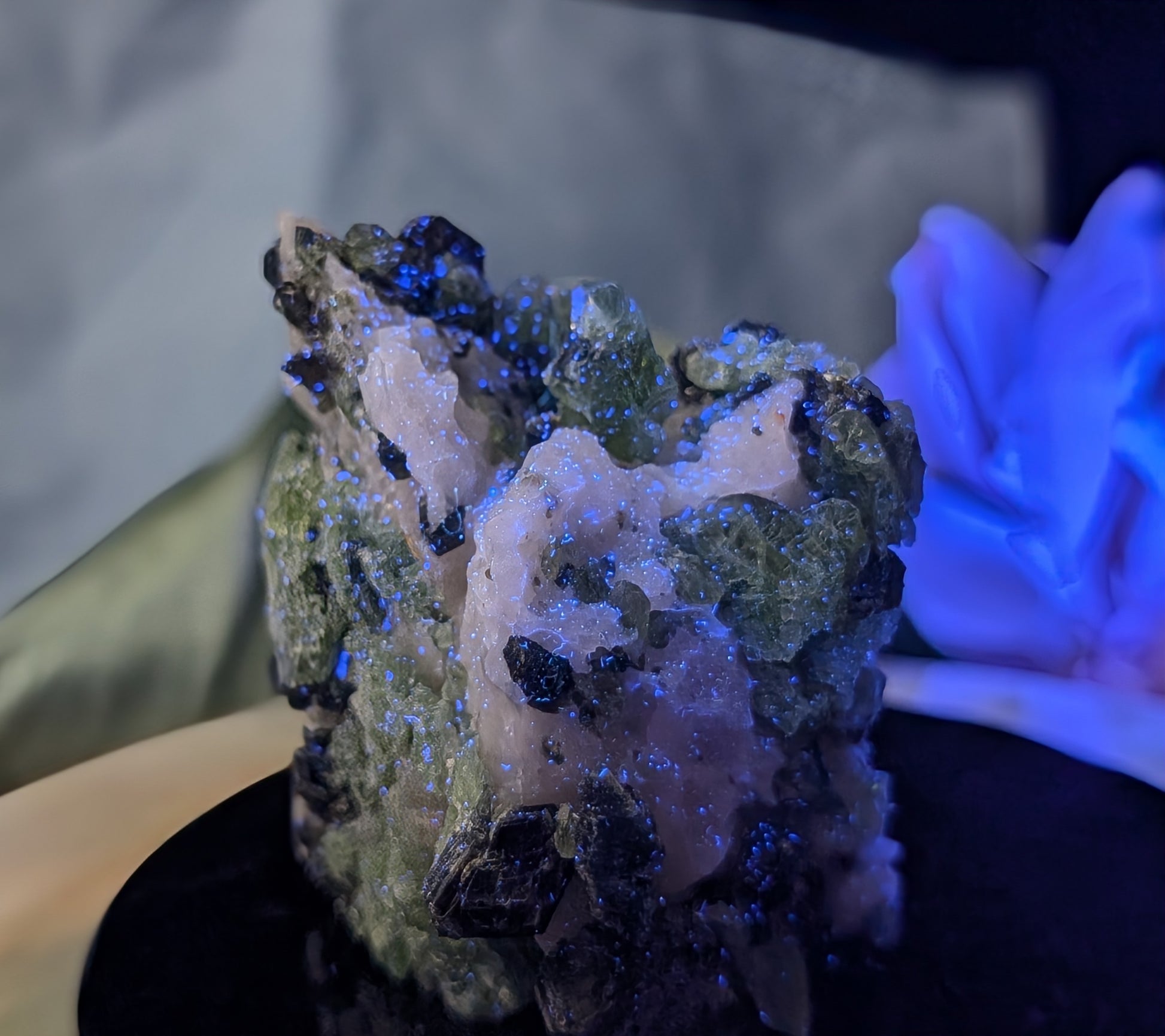 UV Reactive Green Diopside Specimen with Mica and Calcite