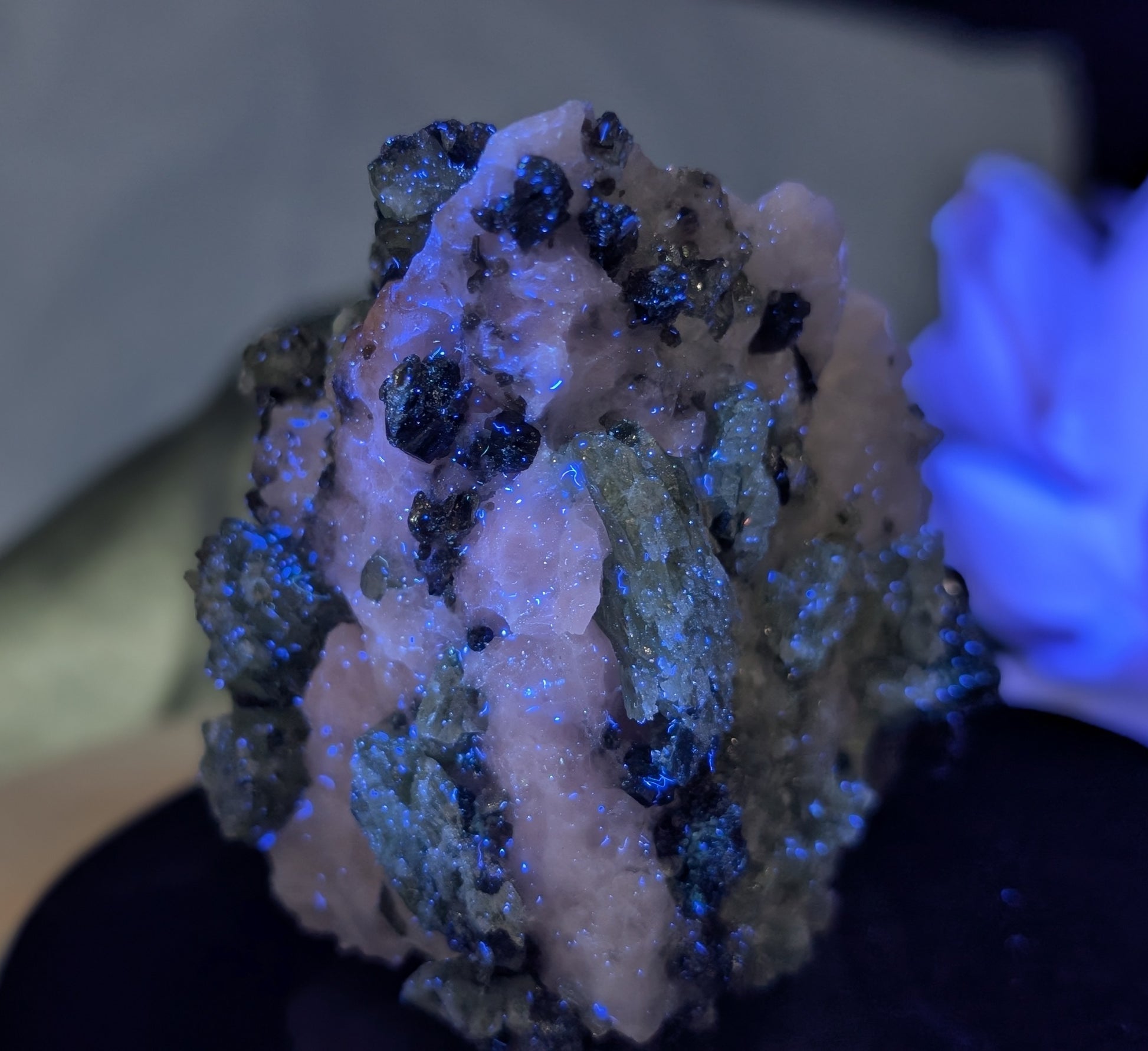 UV Reactive Green Diopside Specimen with Mica and Calcite